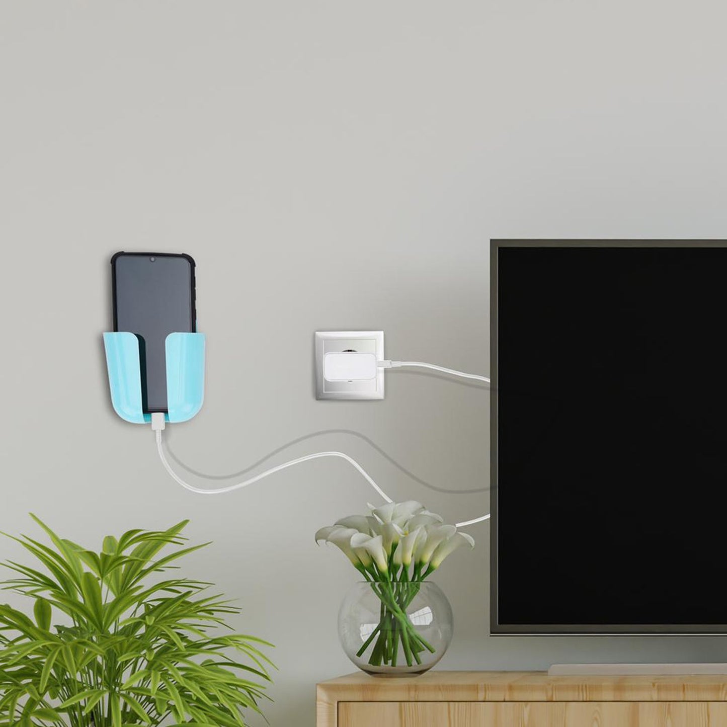 Wukusy wall-mounted storage box for remote and mobile accessories, multicolour organizer case with compartments for electronics.
