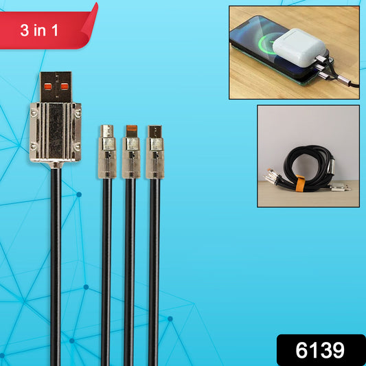 Wukusy 3-in-1 super fast charging cable for mobile devices, 2 meters long, with multiple connector types for versatile use