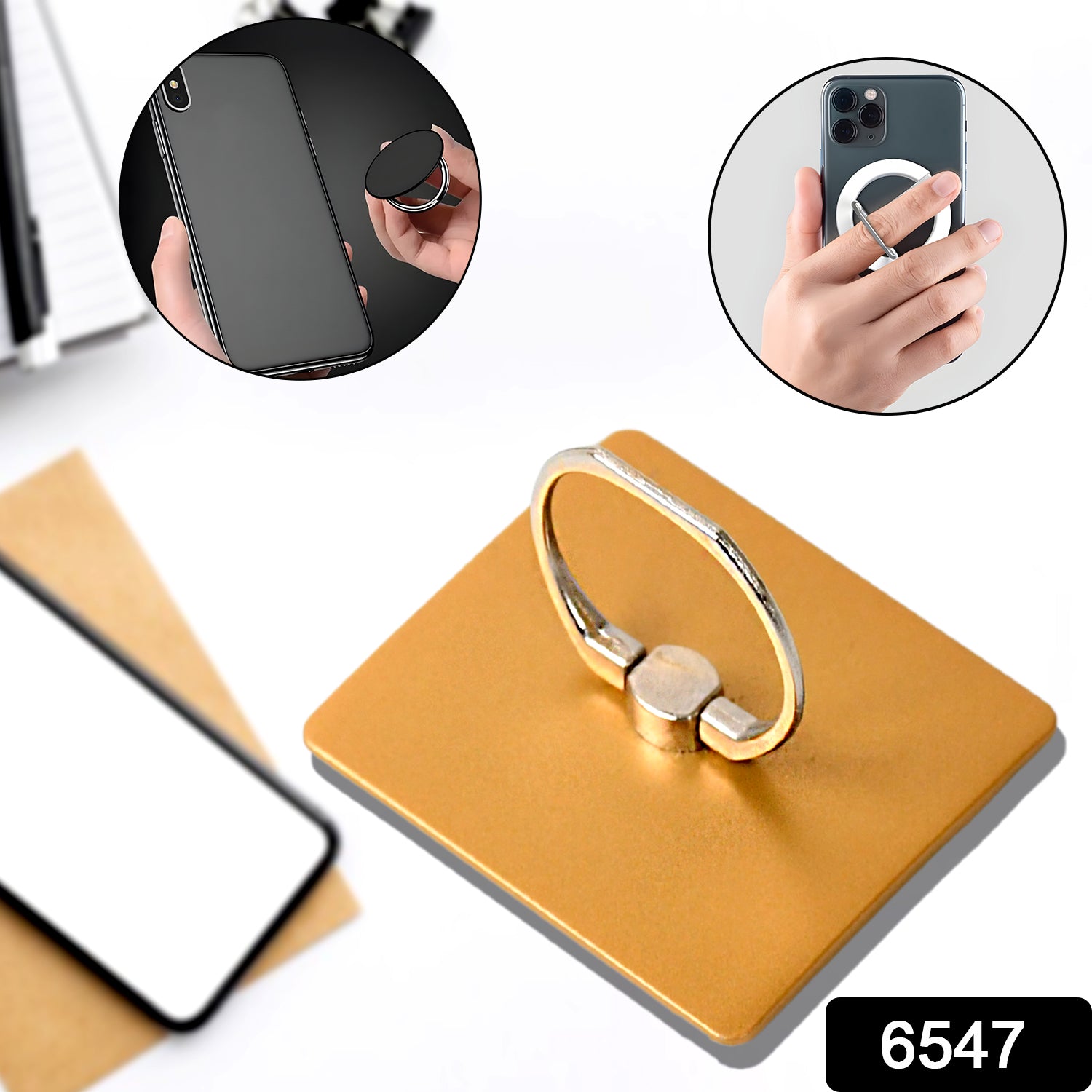 Wukusy mobile phone finger stand with 360° rotation, phone ring holder, kickstand, and hand grip for secure grip and hands-free use