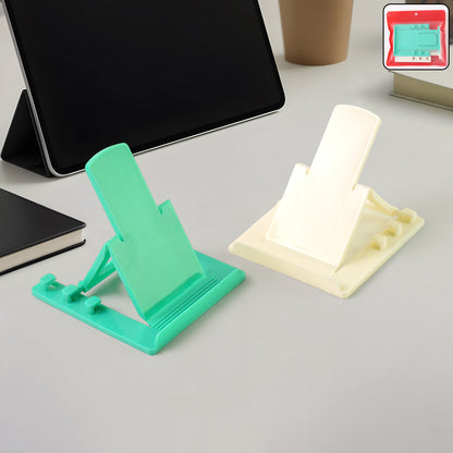 Two Wukusy adjustable foldable plastic mobile phone stand holders for hands-free use on desks or tables.