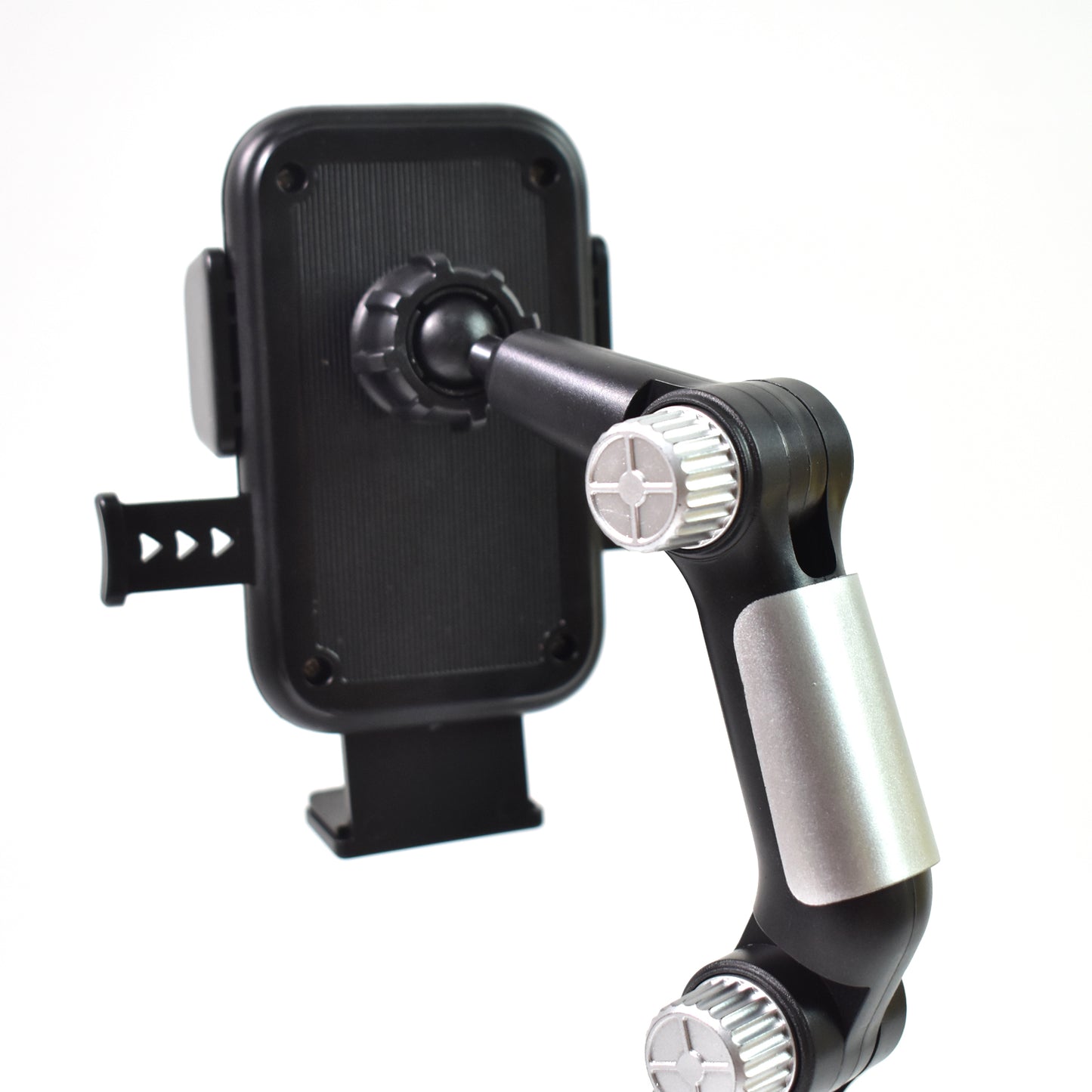 Wukusy adjustable long-arm suction cup car phone holder mounted on a vehicle dashboard holding a smartphone.