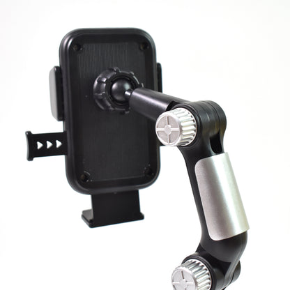 Wukusy adjustable long-arm suction cup car phone holder mounted on a vehicle dashboard holding a smartphone.