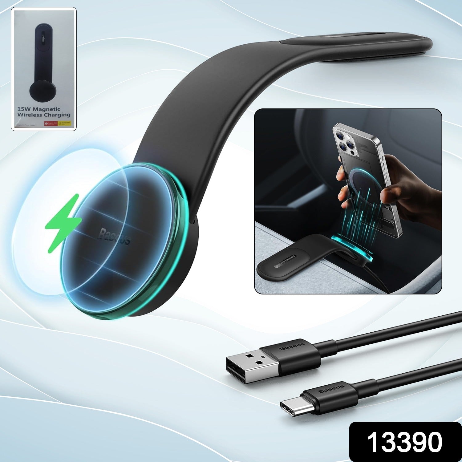 Wukusy 15W wireless car mount charger with phone holder, mobile accessory for secure, hands-free charging in vehicles