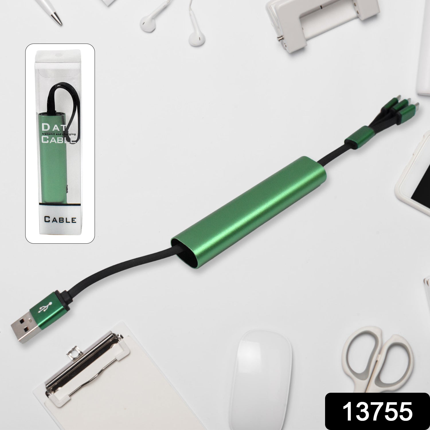 Wukusy 3-in-1 extendable charging and data transfer cable for mobile devices, shown in a close-up image with flexible design.