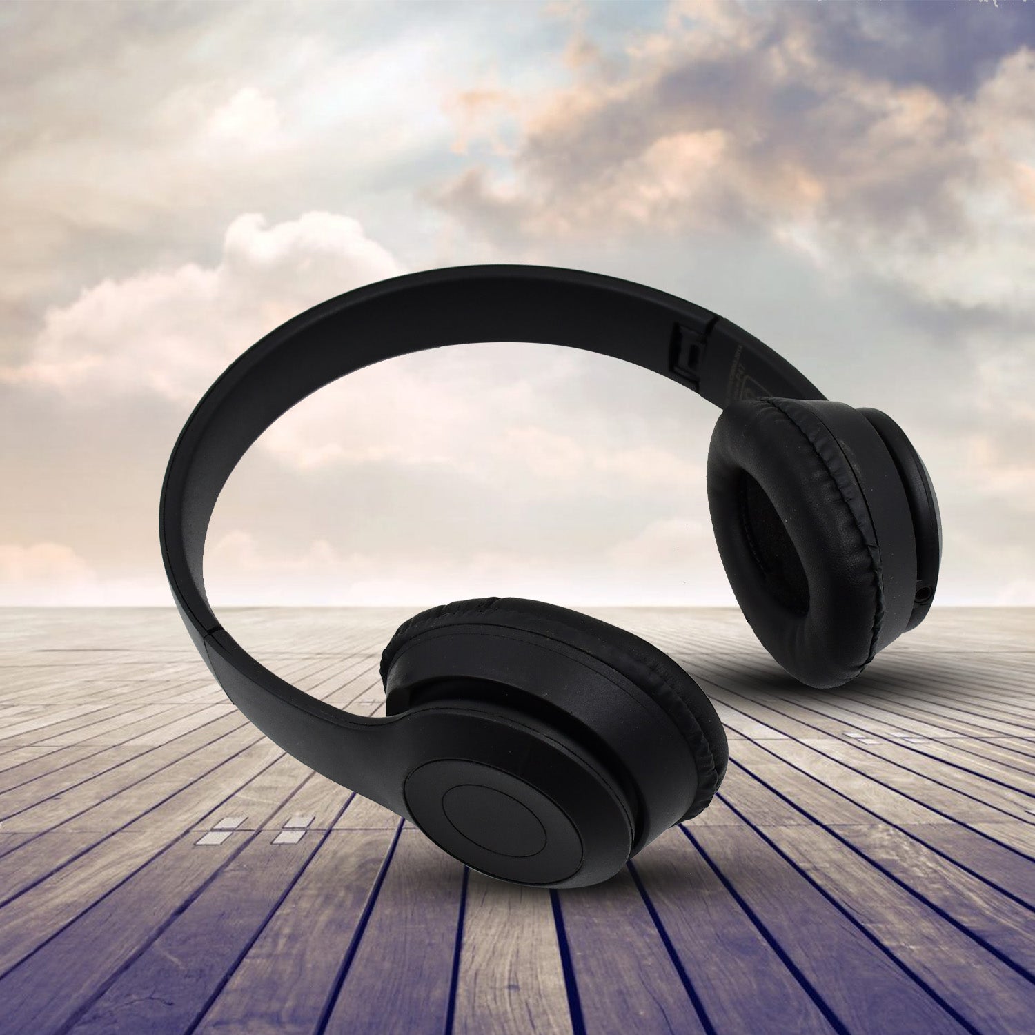 Wukusy foldable wireless headphone with calling function, mobile accessory, black over-ear design, ear cushions visible.