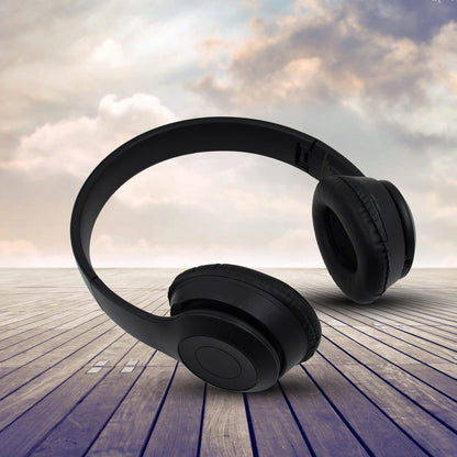 Wukusy foldable wireless headphone with calling function, mobile accessory, black over-ear design, ear cushions visible.