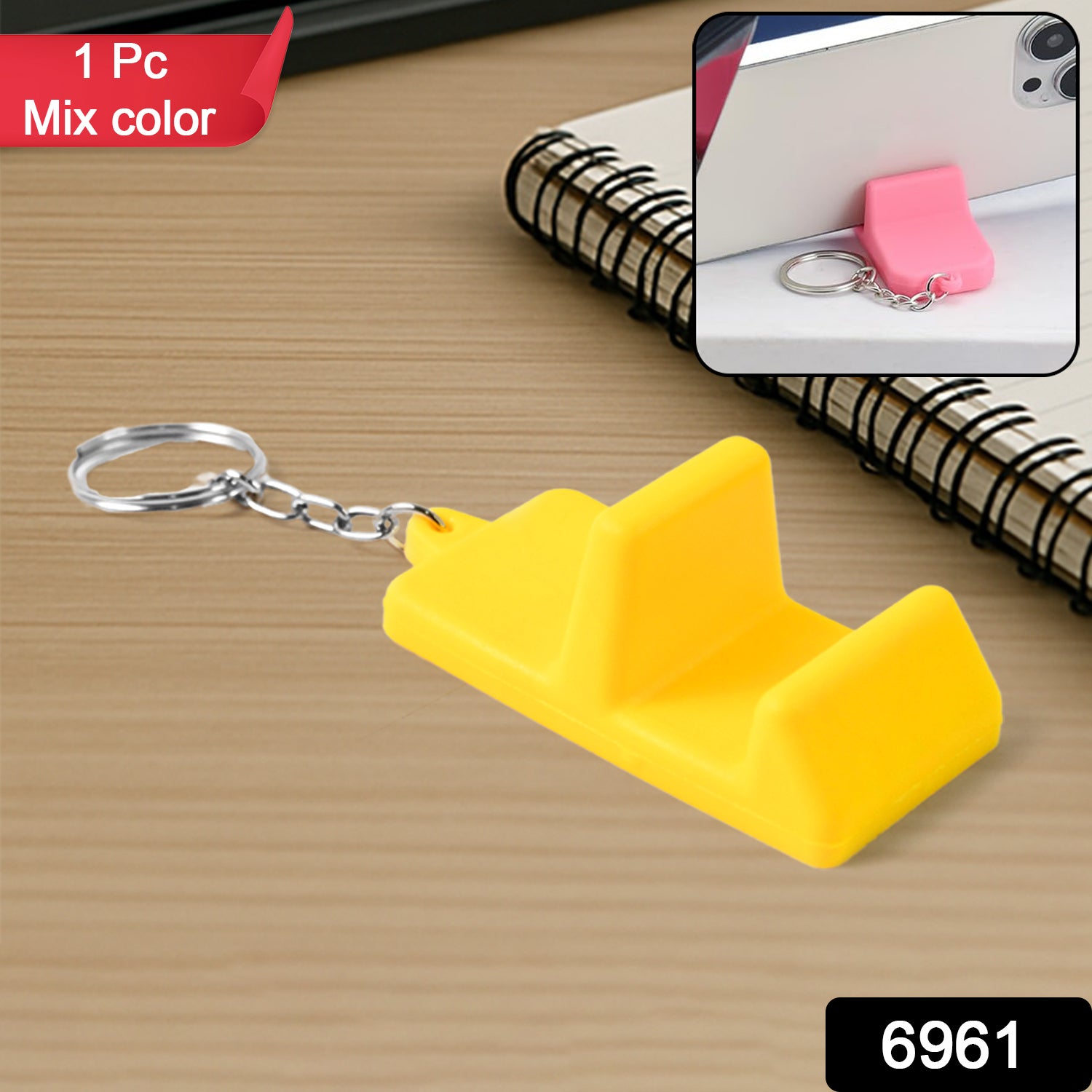 Wukusy plastic 2-in-1 mobile stand keychain displaying a compact mobile accessory with stand and keychain features.