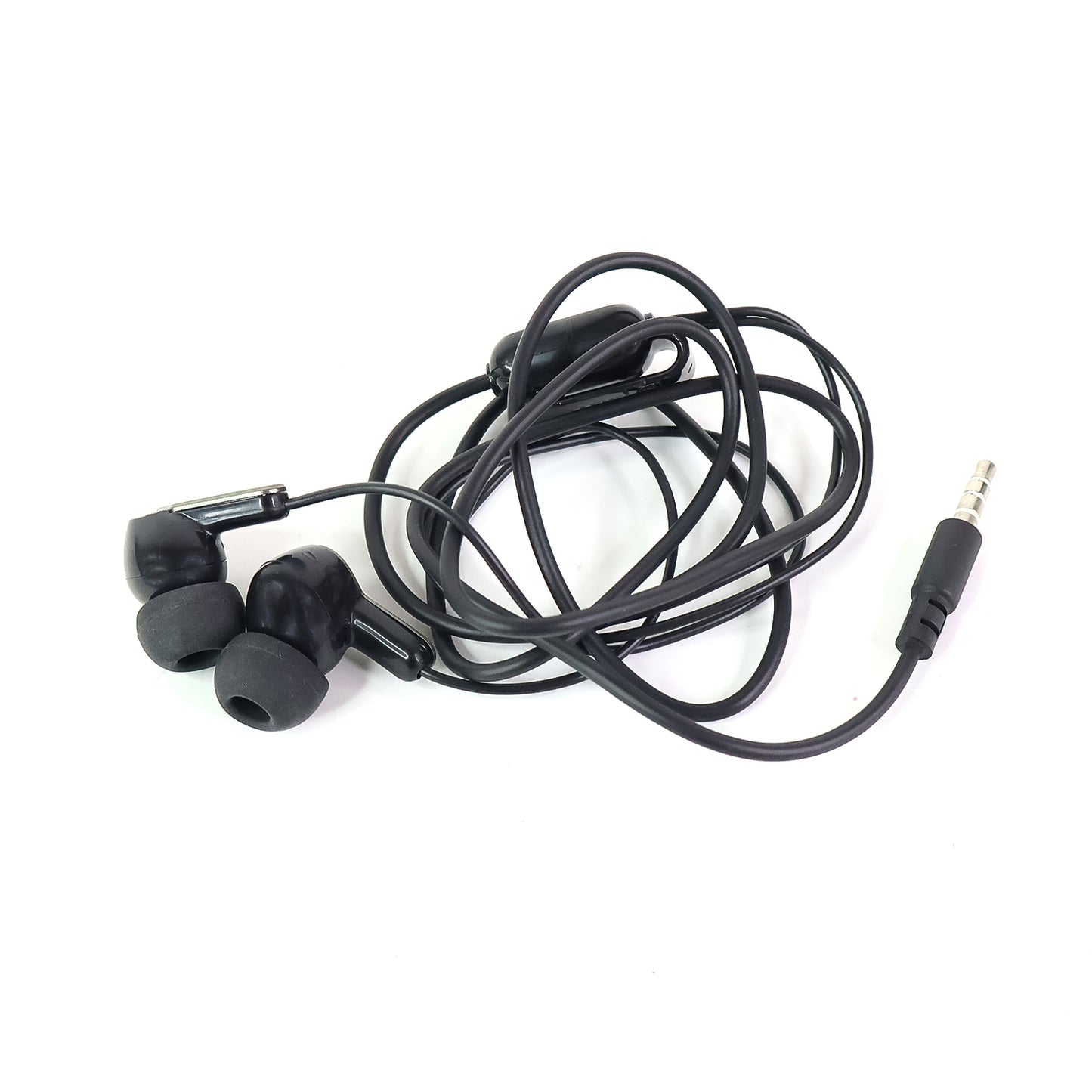 Wukusy premium wired stereo in-ear earphones for mobile devices, showing sleek black design with inline remote and 3.5mm jack.