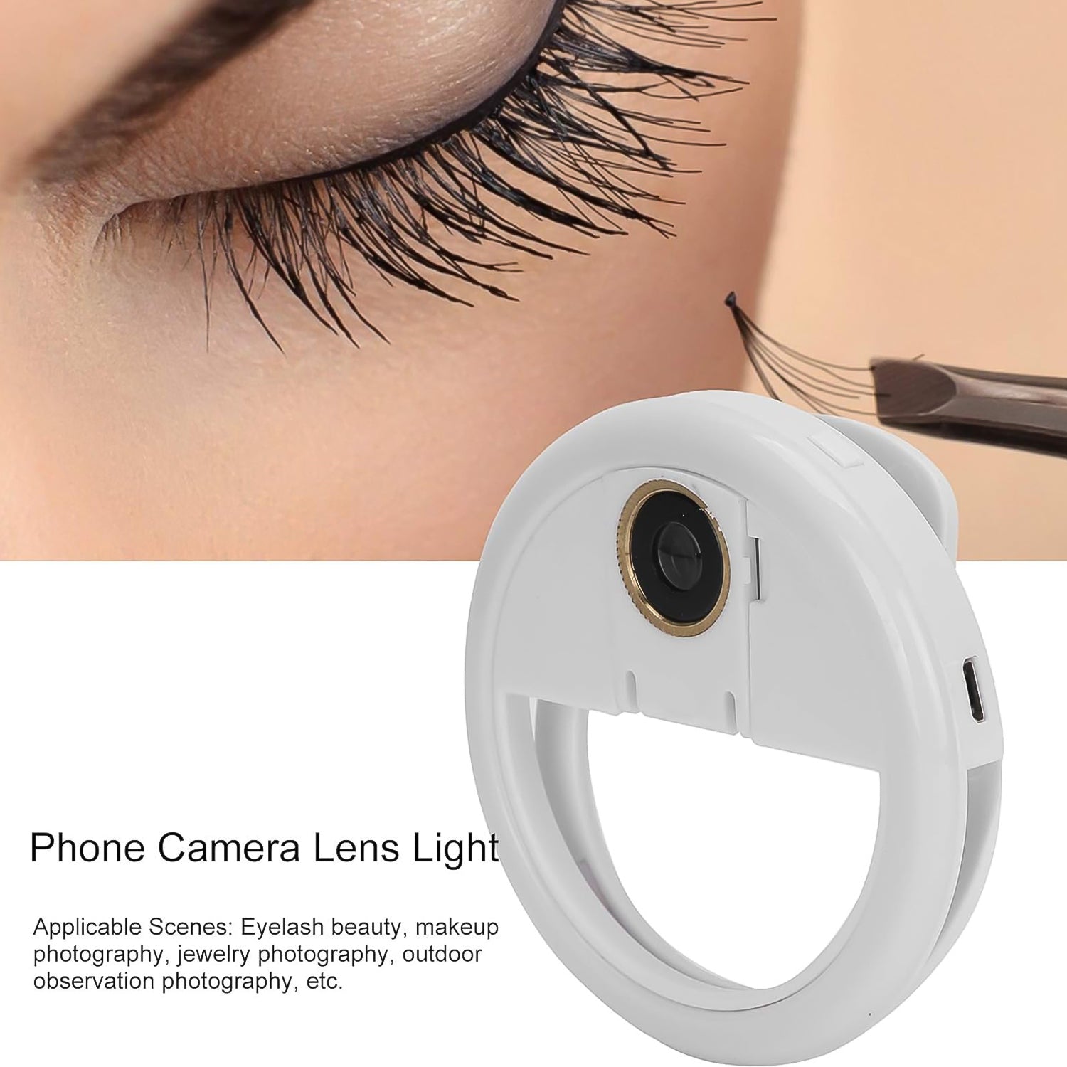 Wukusy selfie flash ring light for mobile phones with 3 brightness levels, compact mobile accessory for enhanced photos.