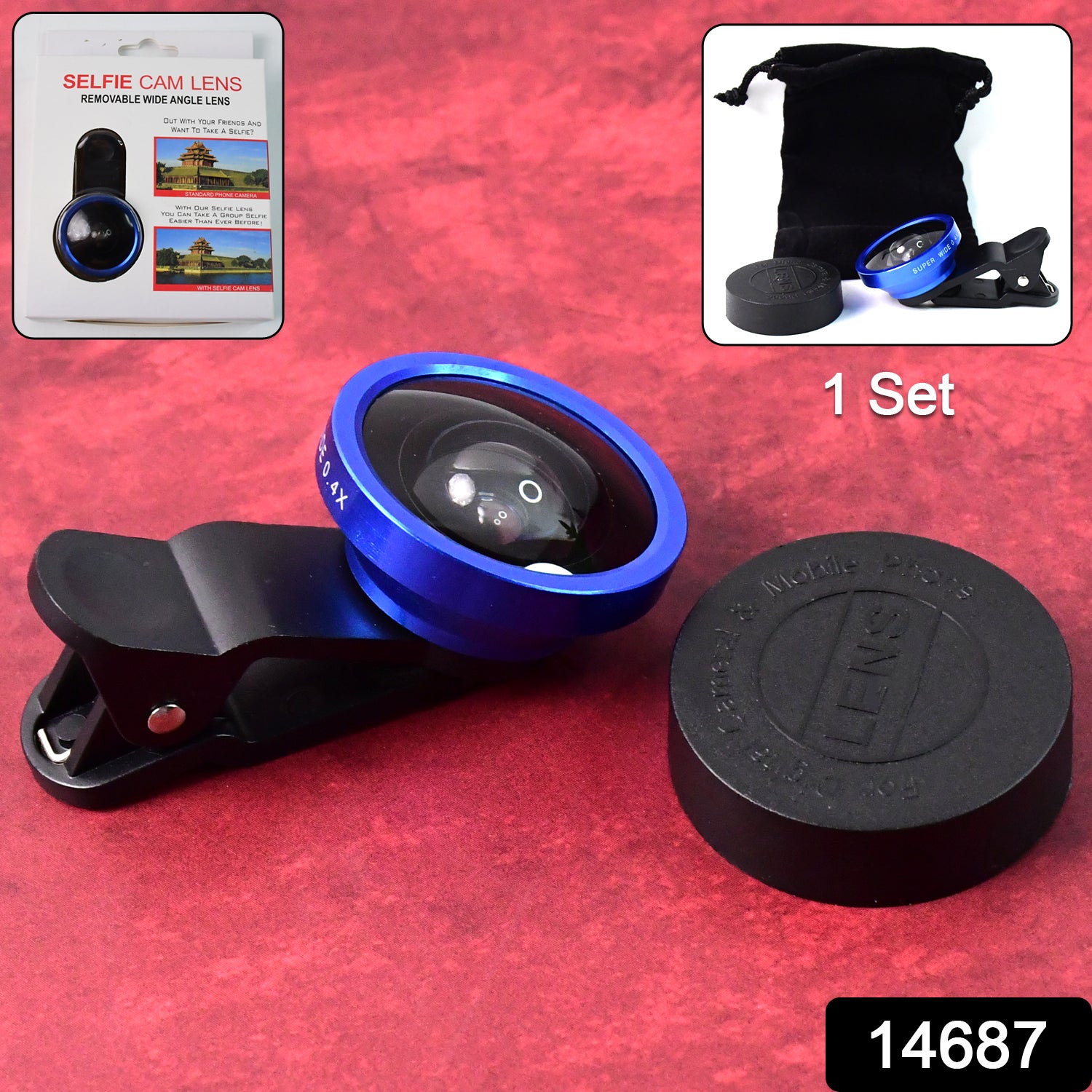 Wukusy universal clip-on selfie camera lens set attached to a smartphone for enhanced mobile photography.
