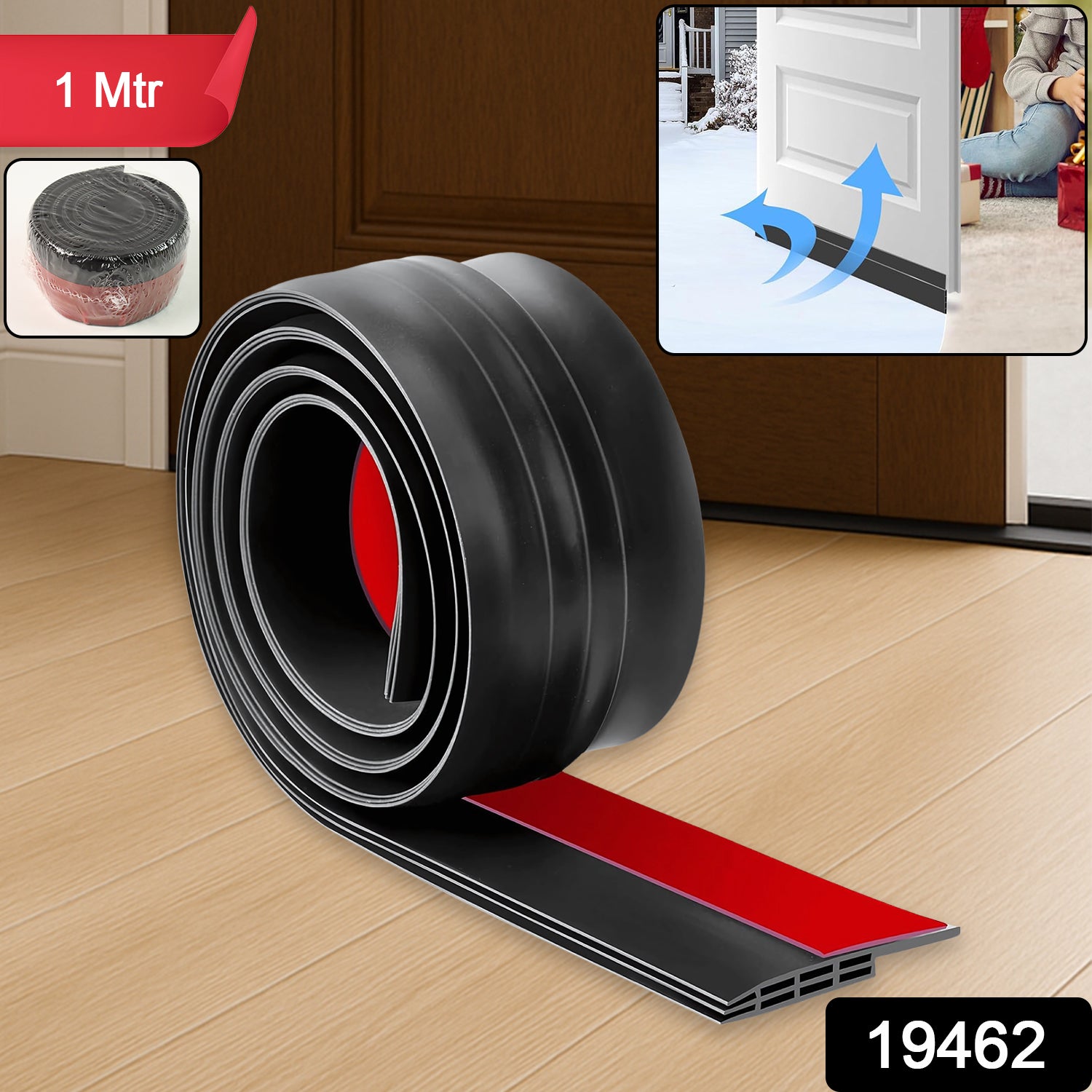 Wukusy office 1-meter self-adhesive silicone door bottom seal strip installed at the door threshold for insulation and draft prevention.