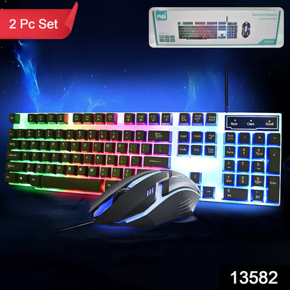 Wukusy 104-key colorful lighting keyboard and mouse set for office use, featuring vibrant backlit keys and ergonomic design.