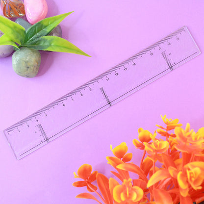 Wukusy 20 cm transparent plastic ruler for office use, showing clear measurement markings on a flat surface.