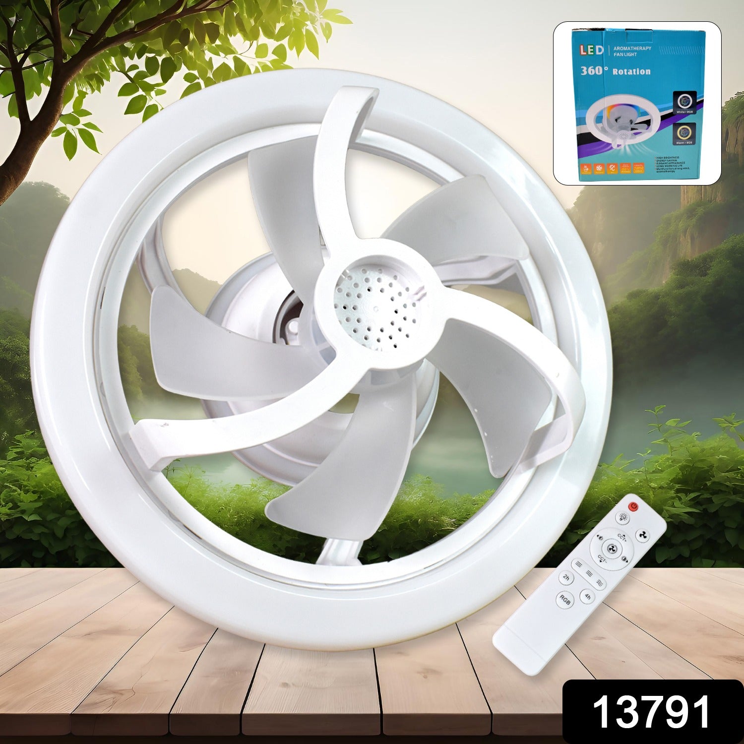 Wukusy office ceiling fan with 360° rotation, integrated light, smart features, and remote control in a modern office setting.