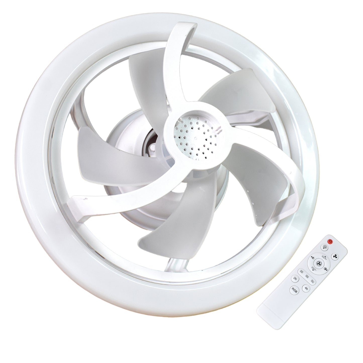 Wukusy 360 rotation ceiling fan with light and remote control, designed for office use, featuring modern smart fan functionality.