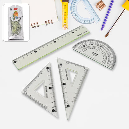 Wukusy 4-piece office geometry set includes triangle ruler, protractor, and straight rulers for accurate measurements and drawing.