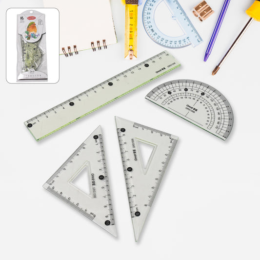 Wukusy 4-piece office geometry set includes triangle ruler, protractor, and straight rulers for accurate measurements and drawing.