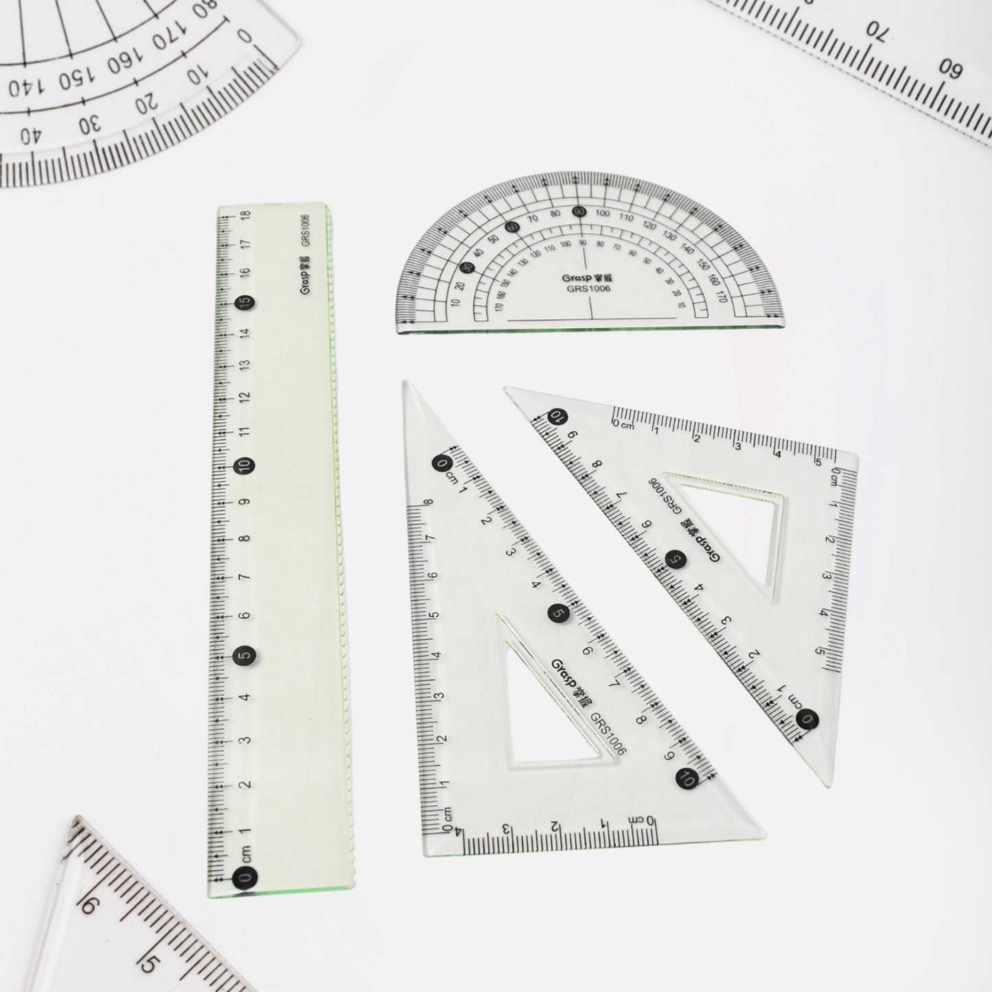 Wukusy 4-piece office geometry set with triangle ruler, protractor, and straight rulers for precise measurement and drawing.