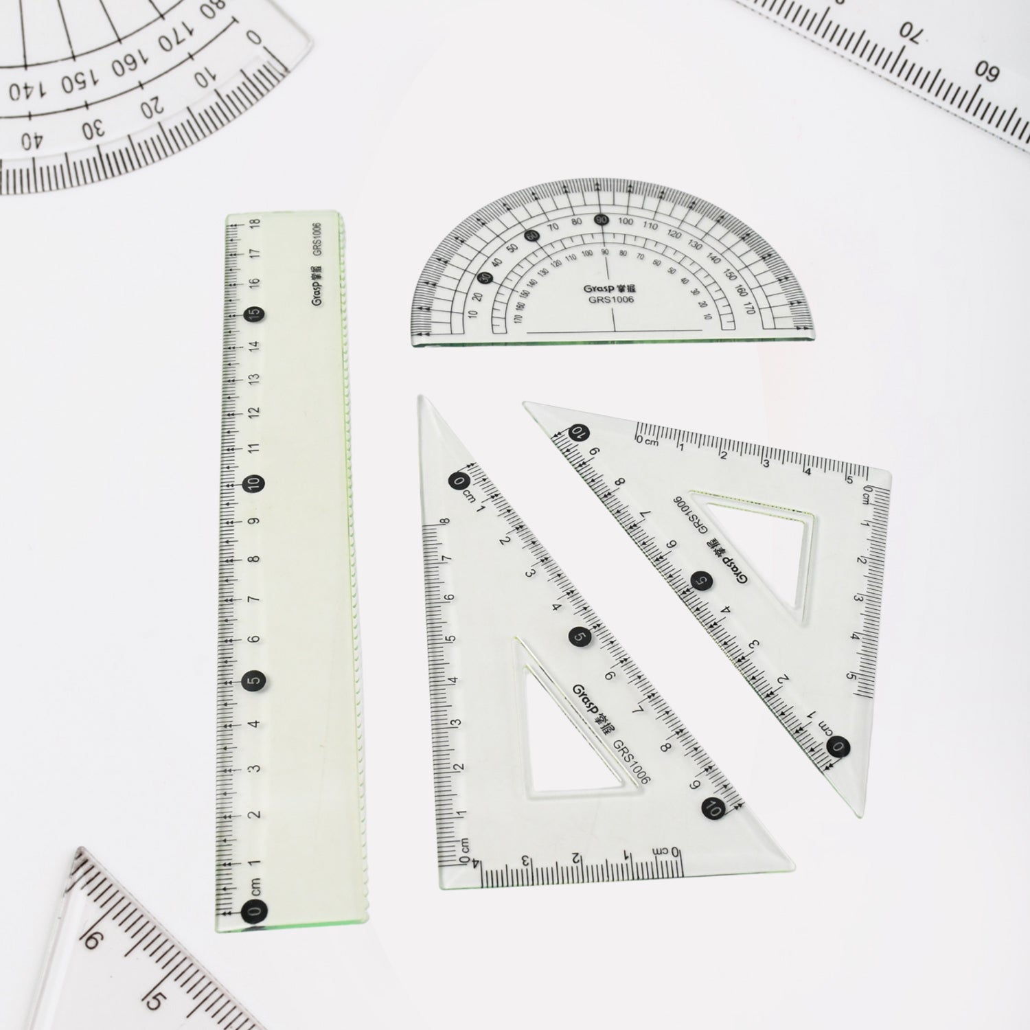 Wukusy 4-piece office geometry set with triangle ruler, protractor, and straight rulers for precise measurement and drawing.