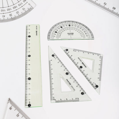 Wukusy 4-piece office geometry set with triangle ruler, protractor, and straight rulers for precise measurement and drawing.