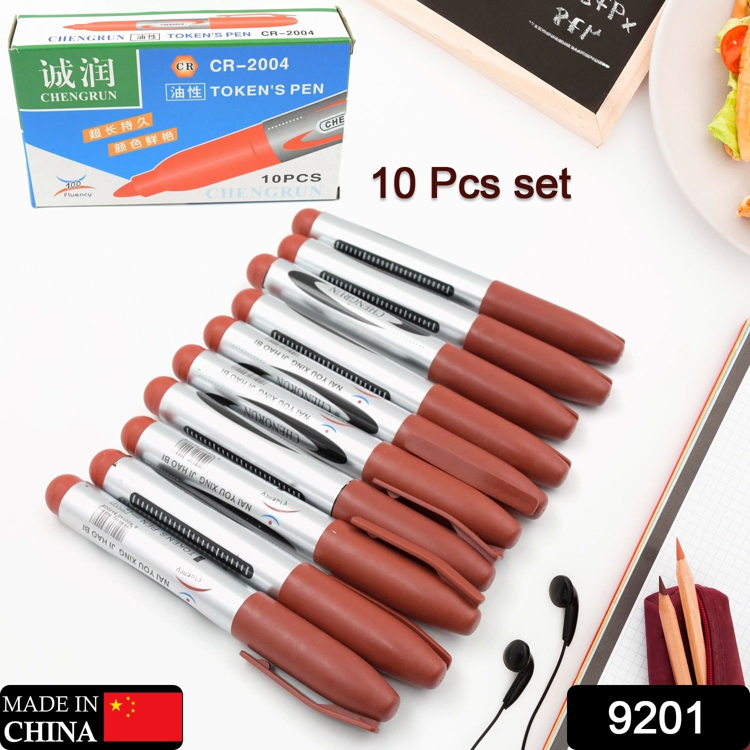 Wukusy 10-piece marron marker and pen set for whiteboards, ideal for studying and teaching in schools and institutes.