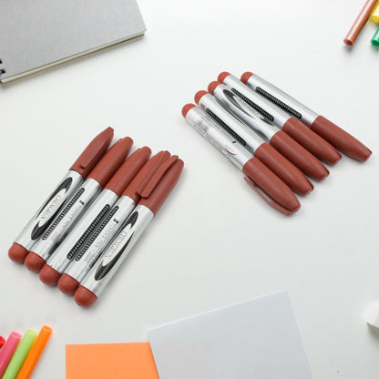 Wukusy 10-piece brown marker and pen set for whiteboards, ideal for studies and teaching in schools and educational institutes.