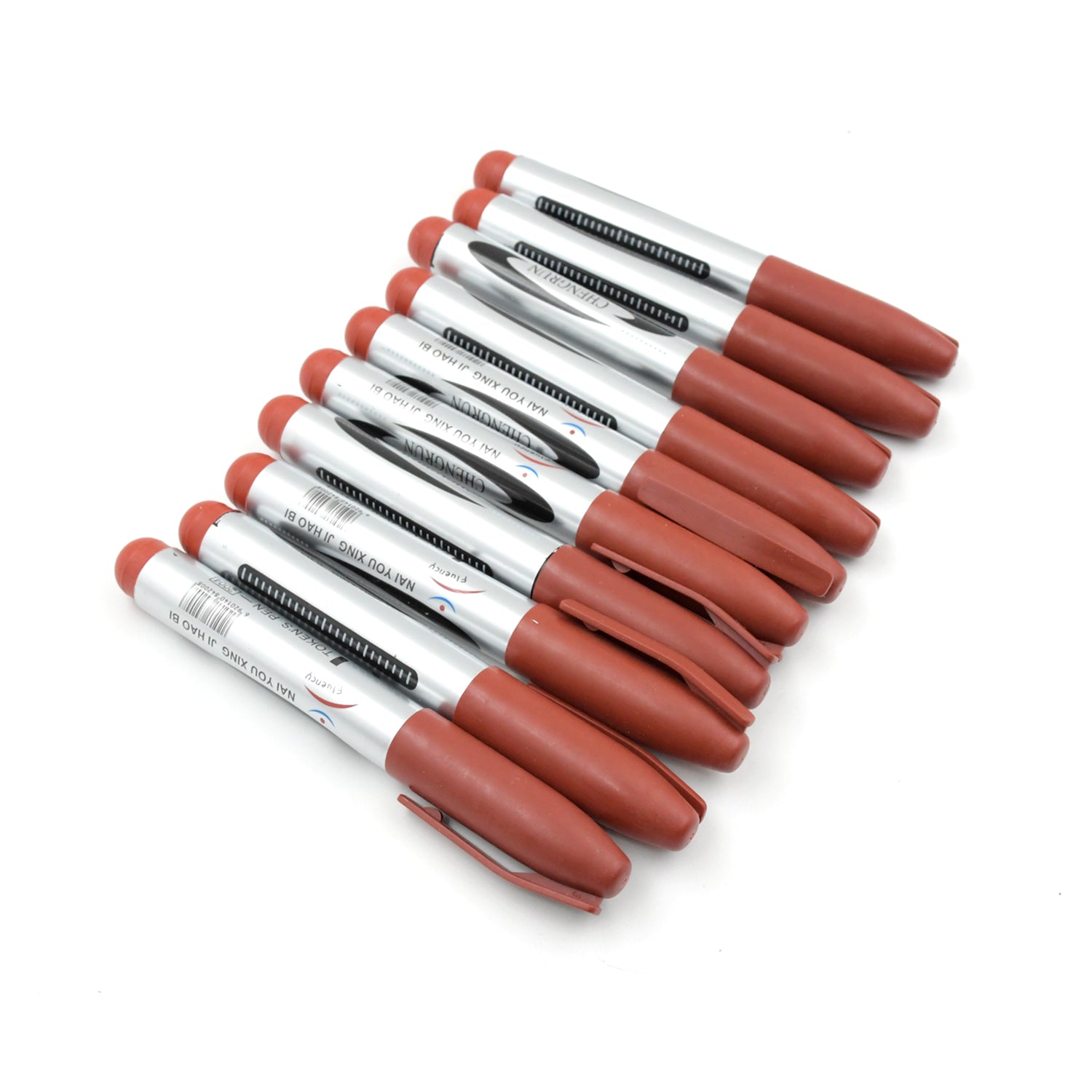 Wukusy 10-piece Marron marker and pen set for whiteboards, used in schools and institutes for teaching and studying.