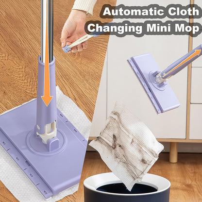 Wukusy automatic mini mop with push-pull cloth changing handle for office cleaning, compact and easy to use.