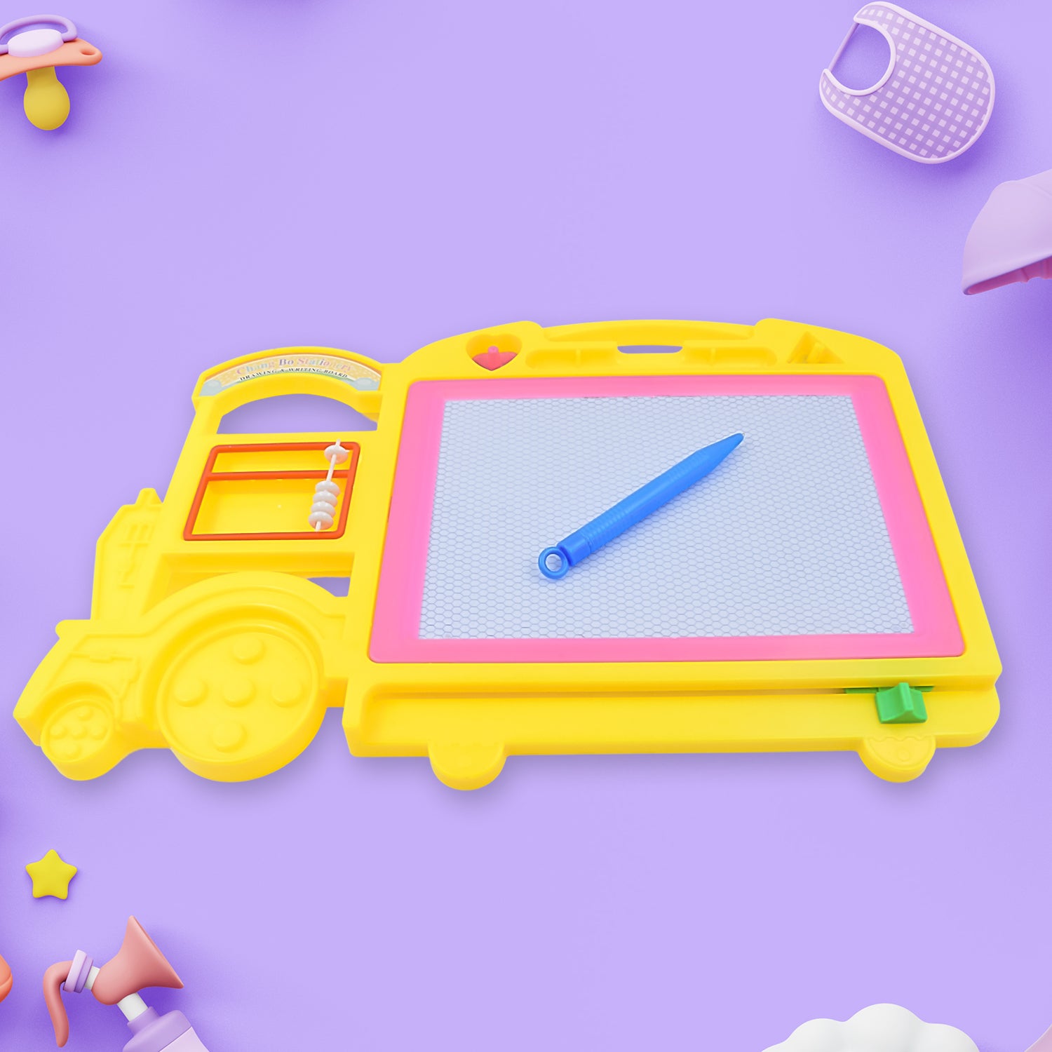 Wukusy bus-shaped drawing and writing slate board for kids, 32x21 cm, ideal for creative office and educational activities