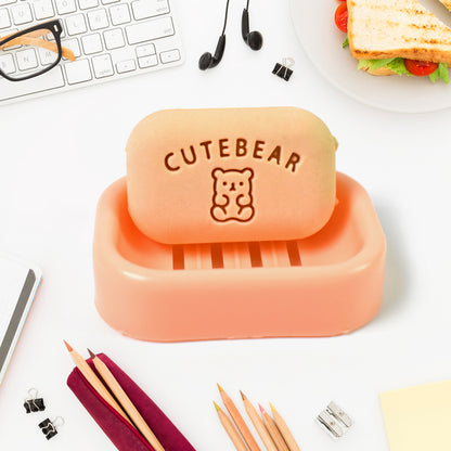 Wukusy cute soap-shaped eraser with plastic case, ideal for office supplies, featuring a colorful soap design in a compact case.