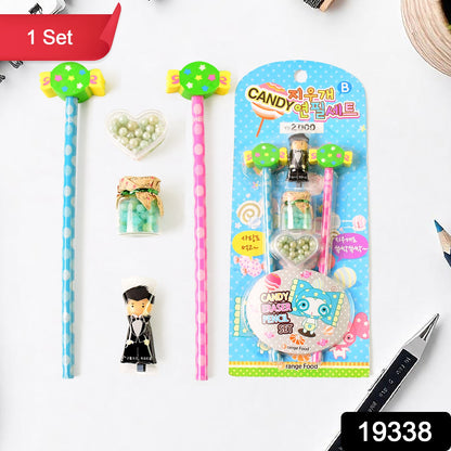 Wukusy fun candy design office pencil set with colorful accessories, includes pencils and decorative stationery items.