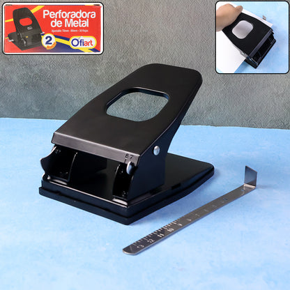 Heavy-duty metal Wukusy 2-hole paper punch machine set for office use, durable and efficient for binding documents.