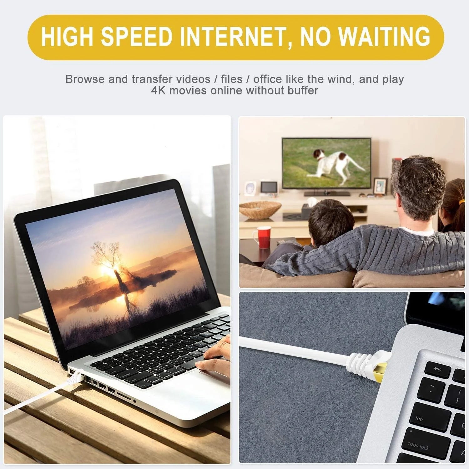 Wukusy high-speed LAN Ethernet cable in white, 2 meters long, ideal for office internet connections and network setups.