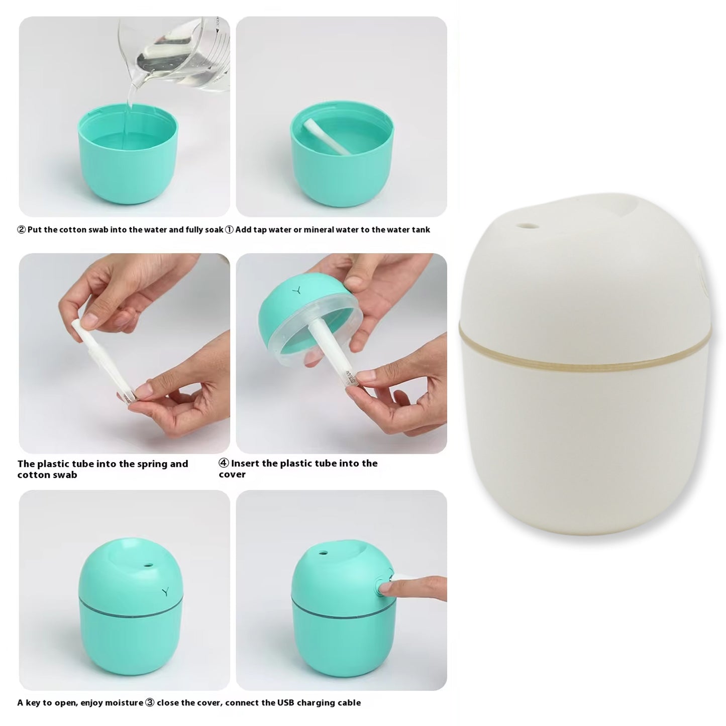 Wukusy office humidifier with plastic body, aromatherapy feature, 220ml capacity, compact design for household use.