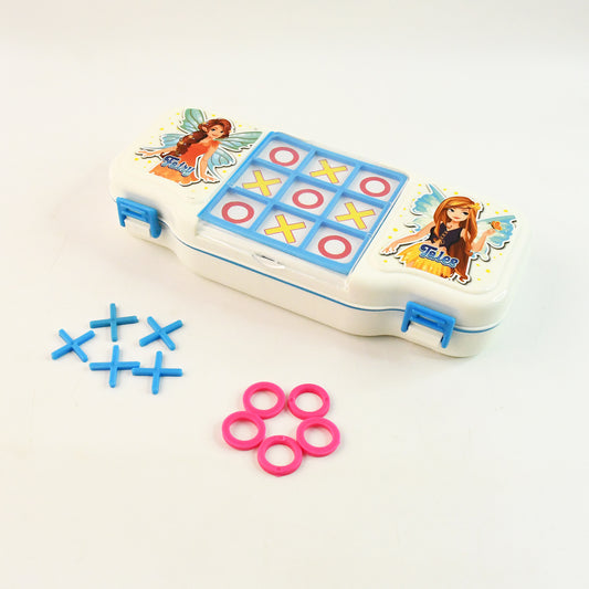 Wukusy kids pencil box with built-in tic tac toe game, colorful plastic storage case for school supplies and organization