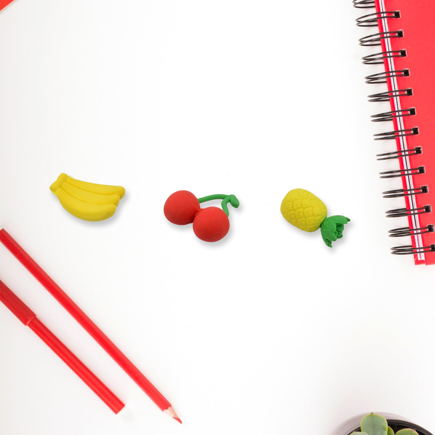Set of three colorful, stylish erasers with mixed designs from Wukusy, suitable for office use.