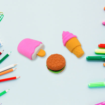 Set of three colorful, stylish Wukusy office erasers with mixed designs, perfect for writing or decorative use.