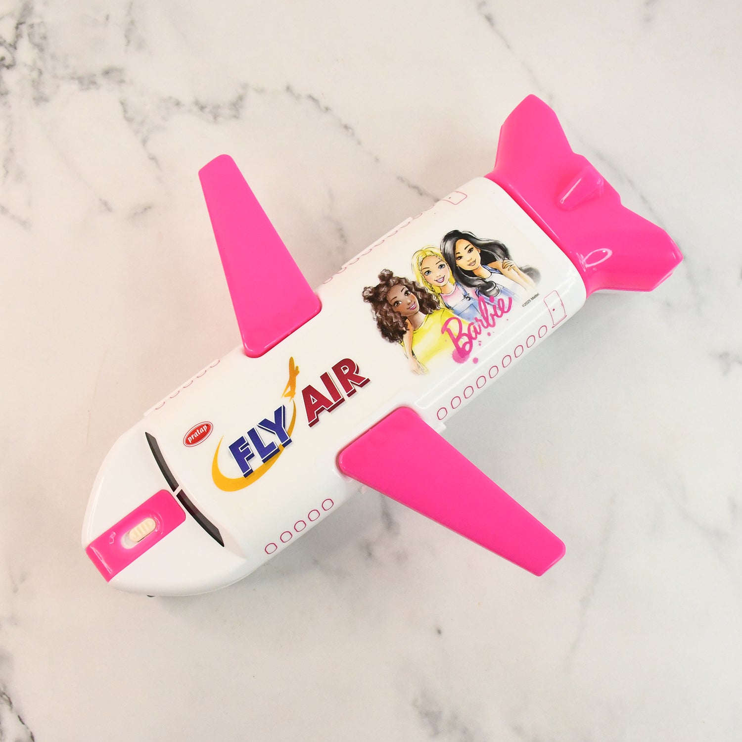 Wukusy airplane-shaped compass box with LED light and built-in sharpener, designed for office or school use.