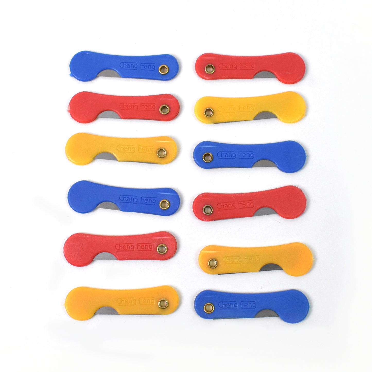 Set of 12 multicolour mini paper cutter knives from Wukusy, ideal for office use, with compact, colorful design.