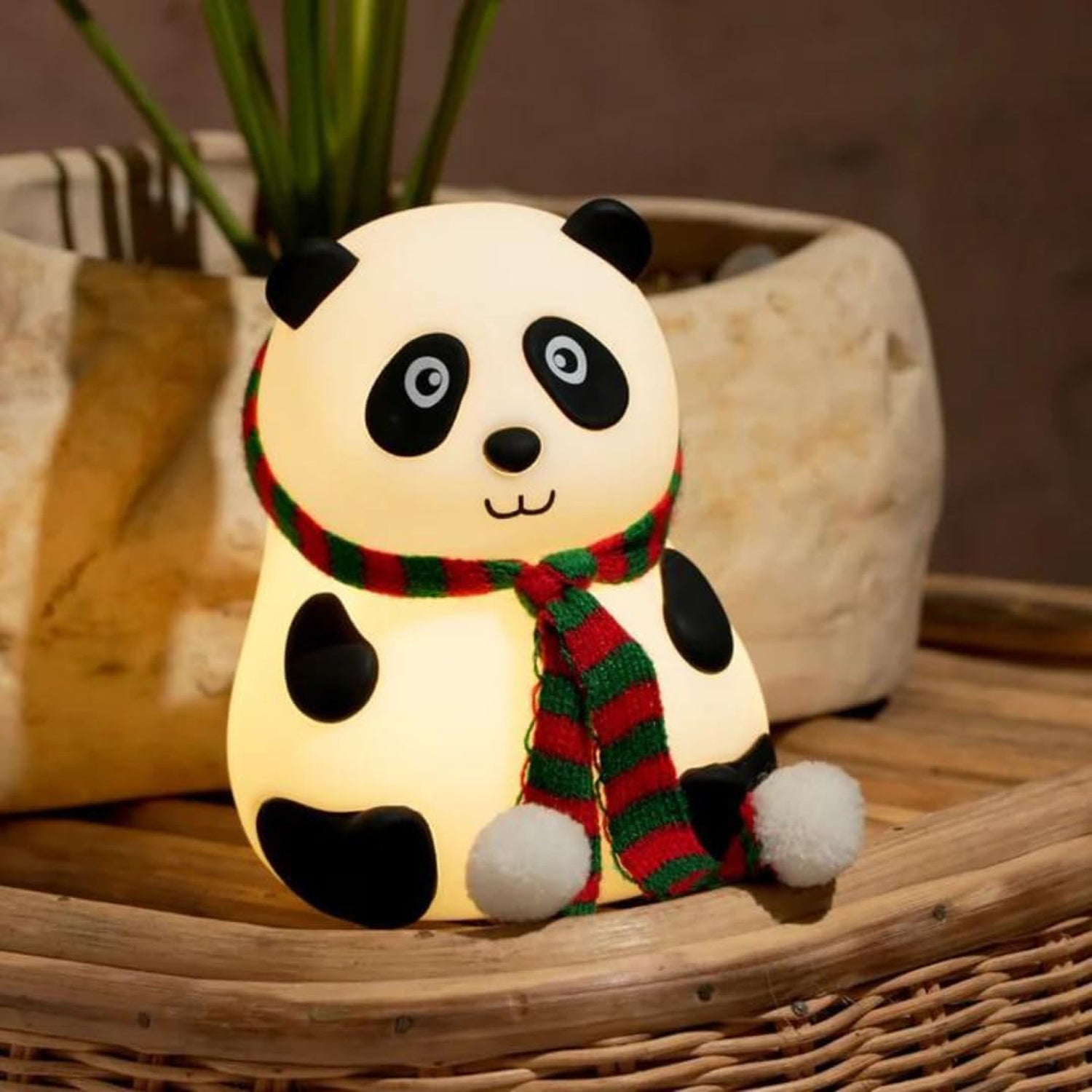 Wukusy Panda 7-color LED silicone touch lamp for office, featuring colorful LED lighting and soft silicone design.