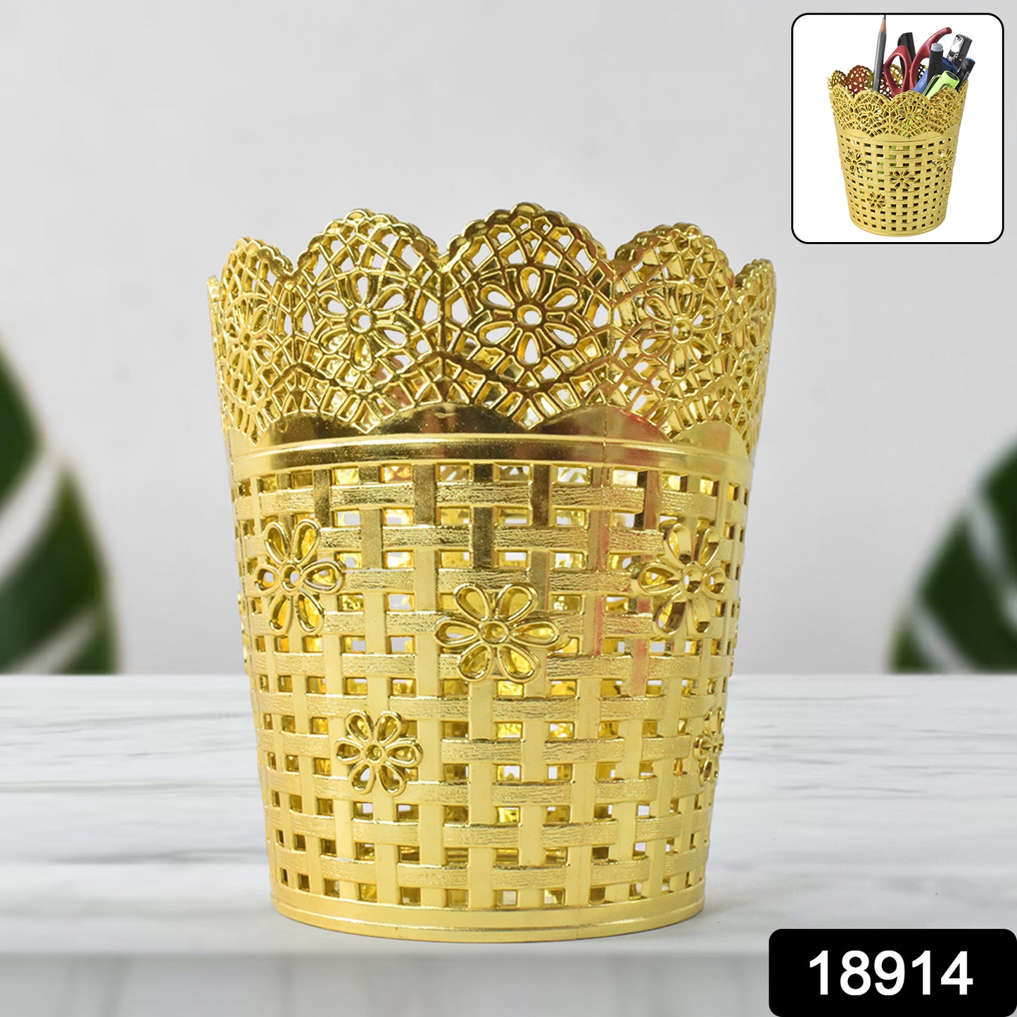 Wukusy metal mesh pen holder for office desk, holds pens and stationery, compact and durable desk accessory