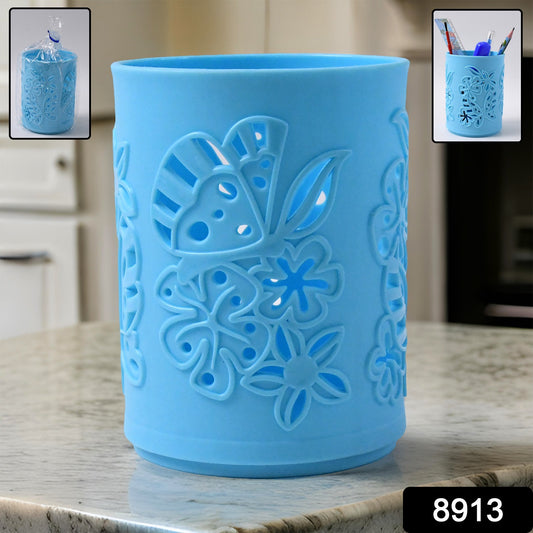 Wukusy plastic mesh pen holder for office desk with compartments for pens, pencils, and small office supplies.