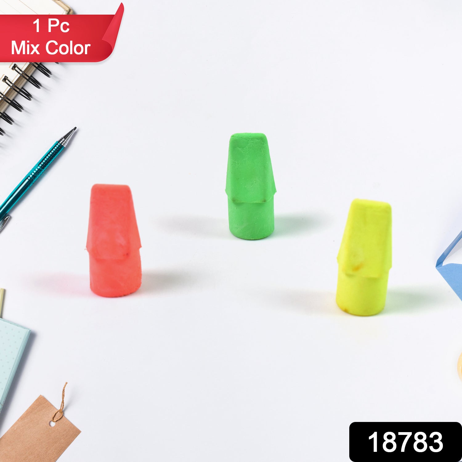 Wukusy pencil top eraser with colorful mixed design, ideal for office use and perfect for erasing pencil marks.