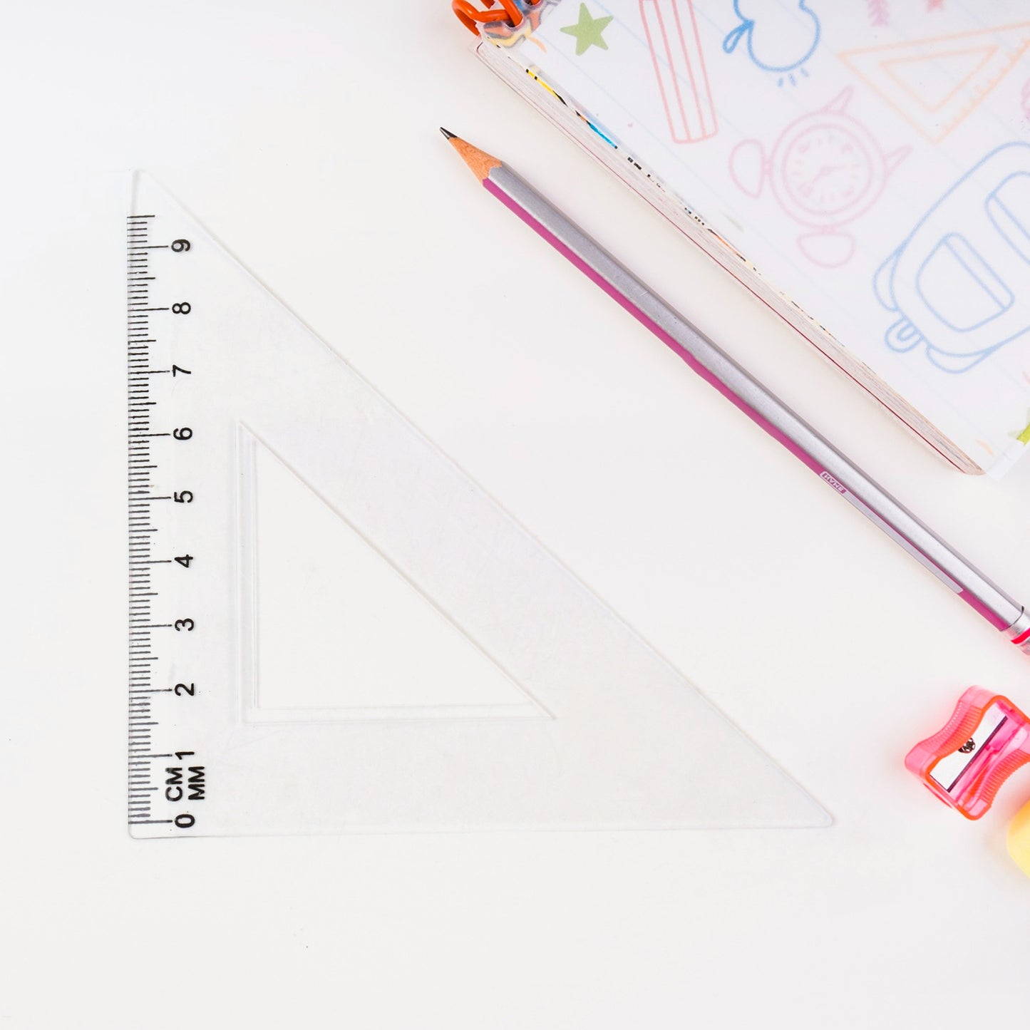 Wukusy plastic geometry set with triangle ruler, protractor, and straight rulers for office and school use.