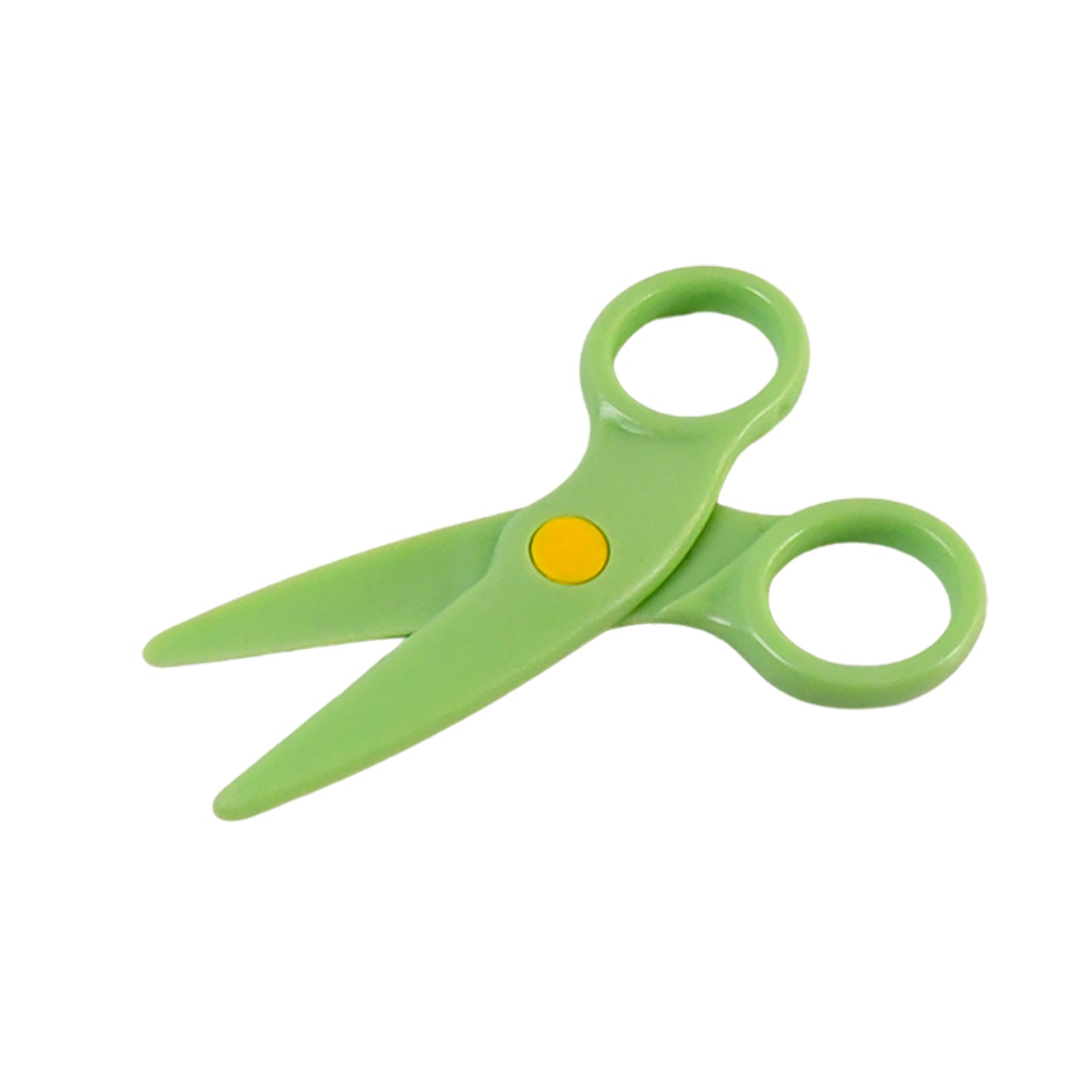 Wukusy plastic safety scissors for preschool training, child-safe office scissors with rounded tips and colorful handles.