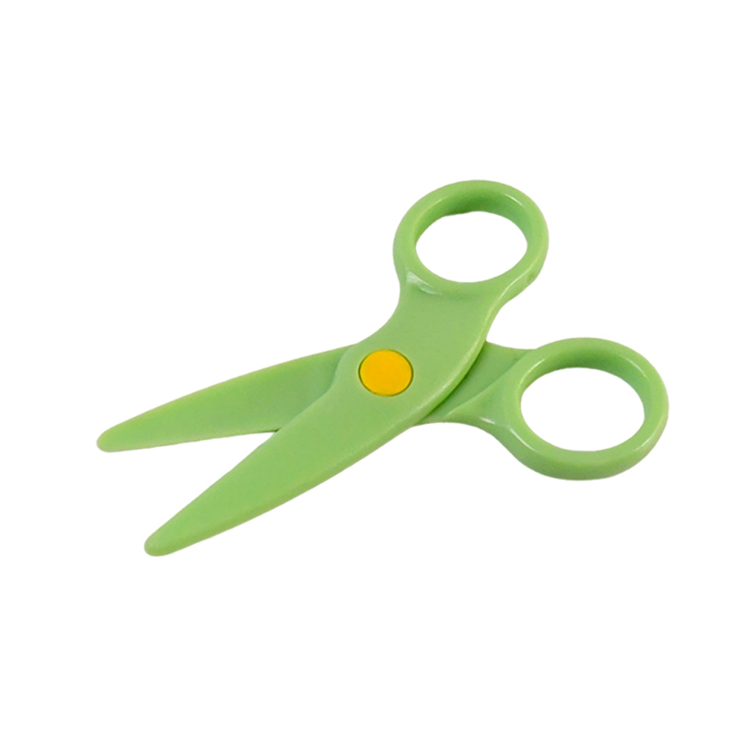 Wukusy plastic safety scissors for preschool training, child-safe office scissors with rounded tips and colorful handles.