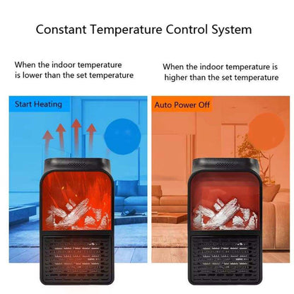 Wukusy portable electric fireplace lamp with LED flame effect and 900W heater for office use, compact and easy to move.