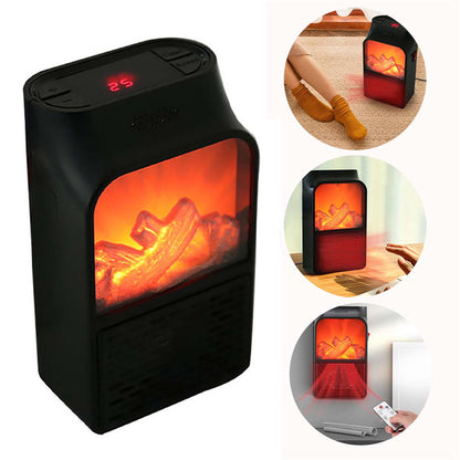 Wukusy portable electric fireplace lamp with LED flame effect and 900W heater, designed for office use.