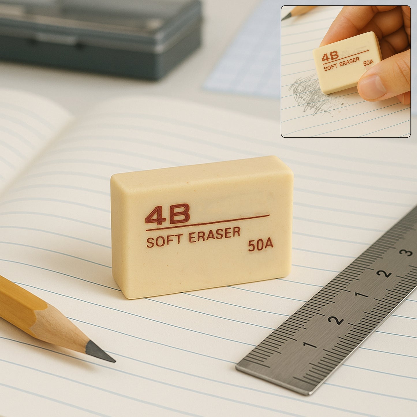 Wukusy Premium 4B Soft Eraser for office use, white rubber eraser for precise pencil correction, displayed on a clean surface