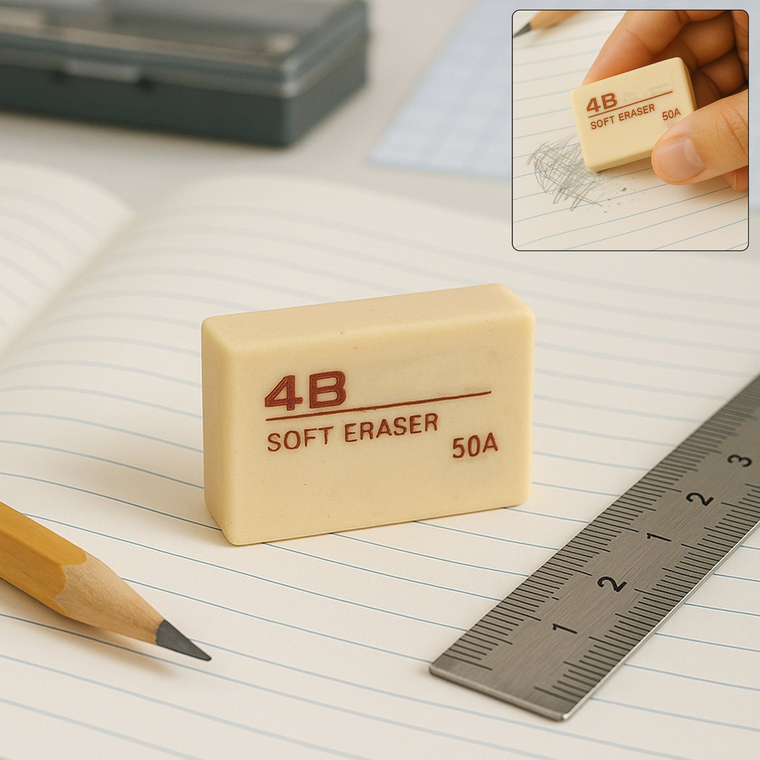 Wukusy Premium 4B Soft Eraser for office use, white rubber eraser for precise pencil correction, displayed on a clean surface